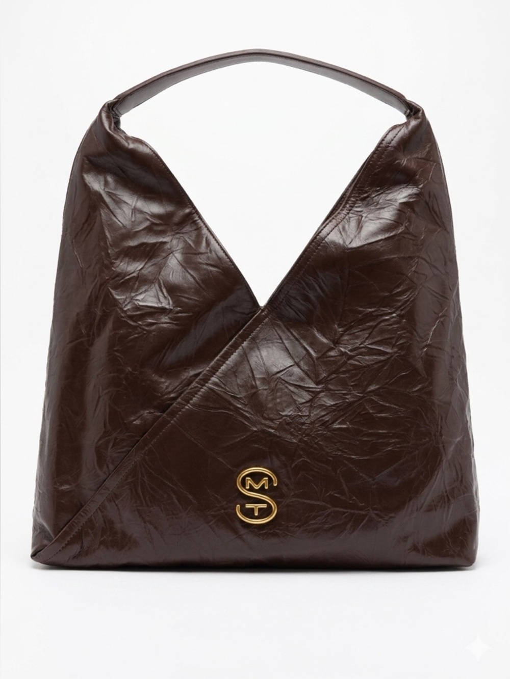 NWTBrown Leather Shoulder Hobo Bag with Gold Logo